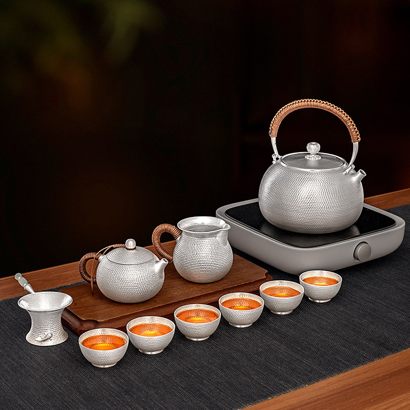 Silver Age handmade hammered kettle and tea set