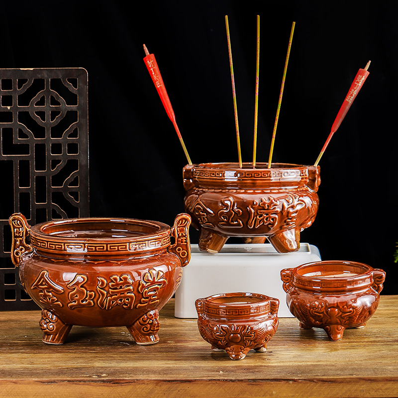 家用陶瓷三足香炉室内香薰碗户外小香炉香插古铜色双耳三脚大香炉,淘宝优惠券,粉丝福利购,淘宝优惠卷