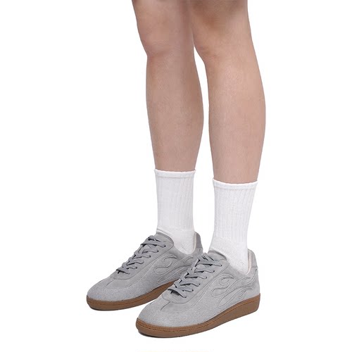 SYMBOLS OF LIGHT 火焰回溯 灰色真皮德训鞋系带中性复古板鞋男女 - 图1