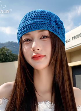 细闪花朵氛围感高级针织包头帽女春夏天薄款显脸小套头帽ins冷帽