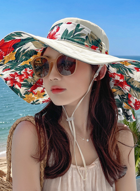 大檐帽海边度假女春夏大檐花卉