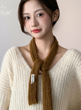 秋冬针织纯色百搭细窄围巾女