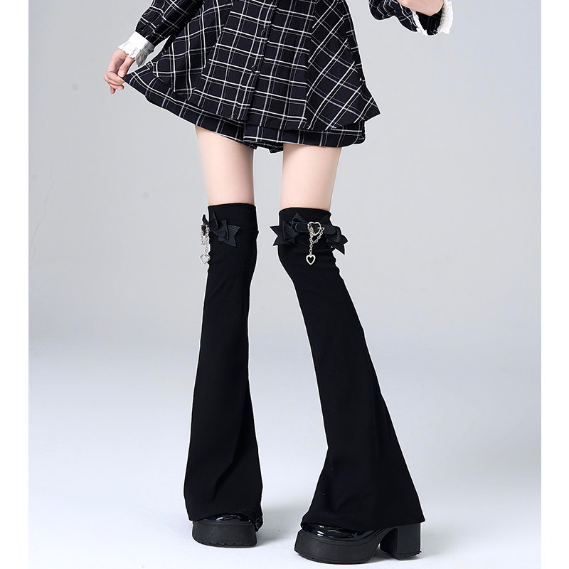 亚文化蝴蝶结链条腿套爱心皮扣白色阔腿过膝显瘦日本jk袜套女,淘宝优惠券,粉丝福利购,淘宝优惠卷