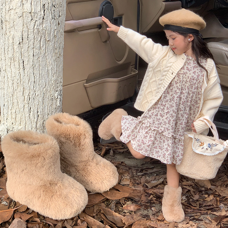 韩版儿童雪地靴冬季新款加绒加厚男宝宝大棉靴高帮女童外穿毛毛靴,淘宝优惠券,粉丝福利购,淘宝优惠卷