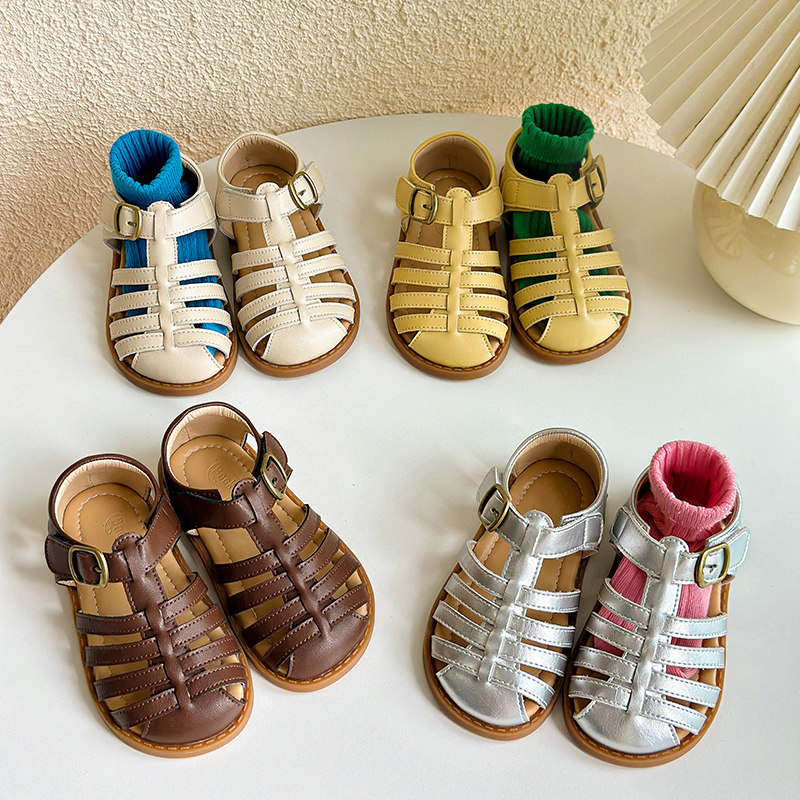 韩版女童包头编织凉鞋夏季真皮儿童镂空罗马公主鞋软底宝宝沙滩鞋,淘宝优惠券,粉丝福利购,淘宝优惠卷