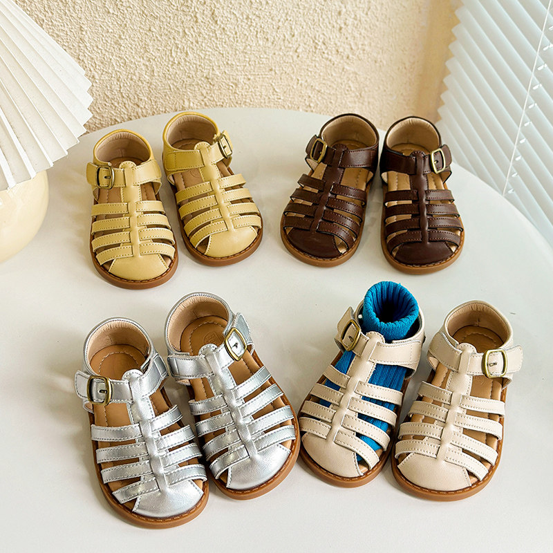 韩版女童包头编织凉鞋夏季真皮儿童镂空罗马公主鞋软底宝宝沙滩鞋,淘宝优惠券,粉丝福利购,淘宝优惠卷