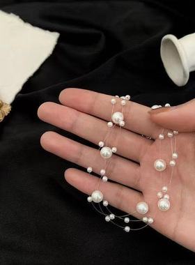 欧饰泥合金满天星白色珍珠链女士