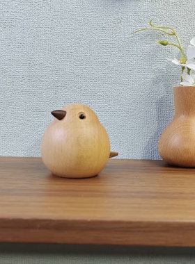小肥啾实木原木小鸟摆件办公室桌面原木风木质装饰礼品治愈