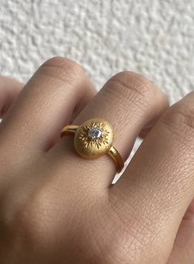 精巧豆豆。S925纯银镀金拉丝工艺布家风格雕工雪花锆石戒指环时髦