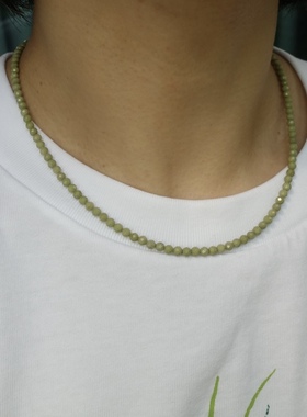 【福利】清新牛油果。浅绿色硬切天然石串珠项链简约精致闪亮3mm