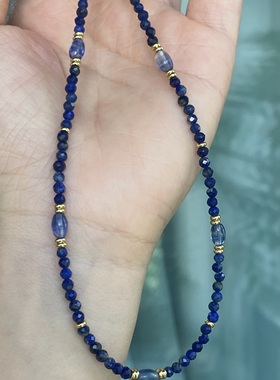 心动的蓝。清新蓝色青金石切面石串珠项链时髦简约氛围感叠戴百搭