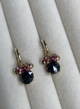 释放童心。KS黑色锆石波点米奇头吊坠金色小耳扣圈简约时髦可爱