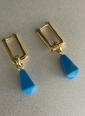 偏爱的蓝。天然蓝色松石立体几何吊坠项链金色耳扣叠戴高级清新