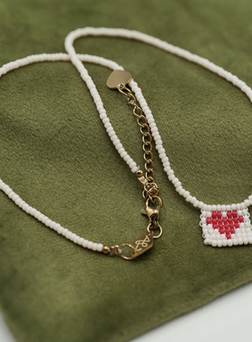 可爱心动。AnniL同款乳白色进口御幸米珠爱心吊坠项链清新减龄