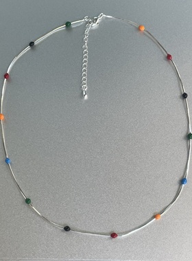 生活的糖。闪亮银色缤纷彩色滴釉点缀细项链精致清新时髦百搭叠戴