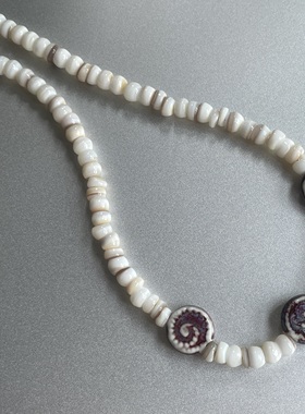 海洋气息。天然白色条纹贝壳陶瓷海螺串珠项链时髦个性清新