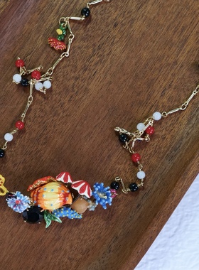 海洋馆漫游。可爱小鱼螃蟹手绘珐琅度假Les艺术风长项链毛衣秋冬