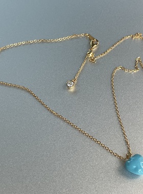 明亮的心。蓝色肌理感爱心吊坠S925纯银镀金细项链简约清新百搭