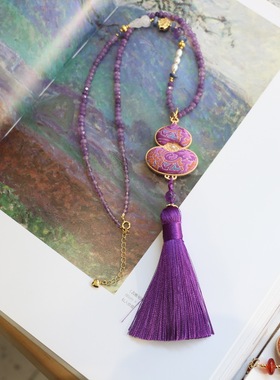 新中式宋锦葫芦梦幻紫水晶项链