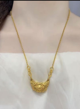 沙金新中式复古花朵吊坠项链女