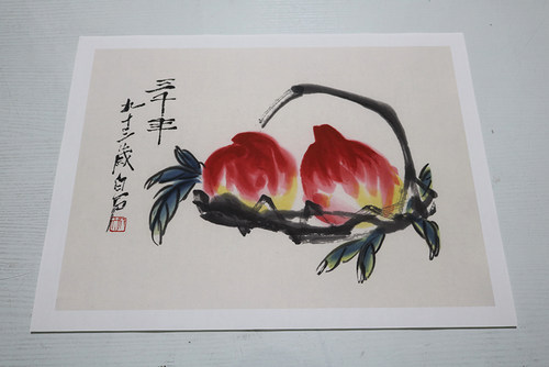 齐白石寿桃图荔枝图水墨国画客厅卧室装饰画高清复制宣纸画心画稿_虎窝淘