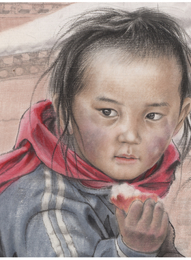 唐坚藏区小女孩与藏獒装饰画