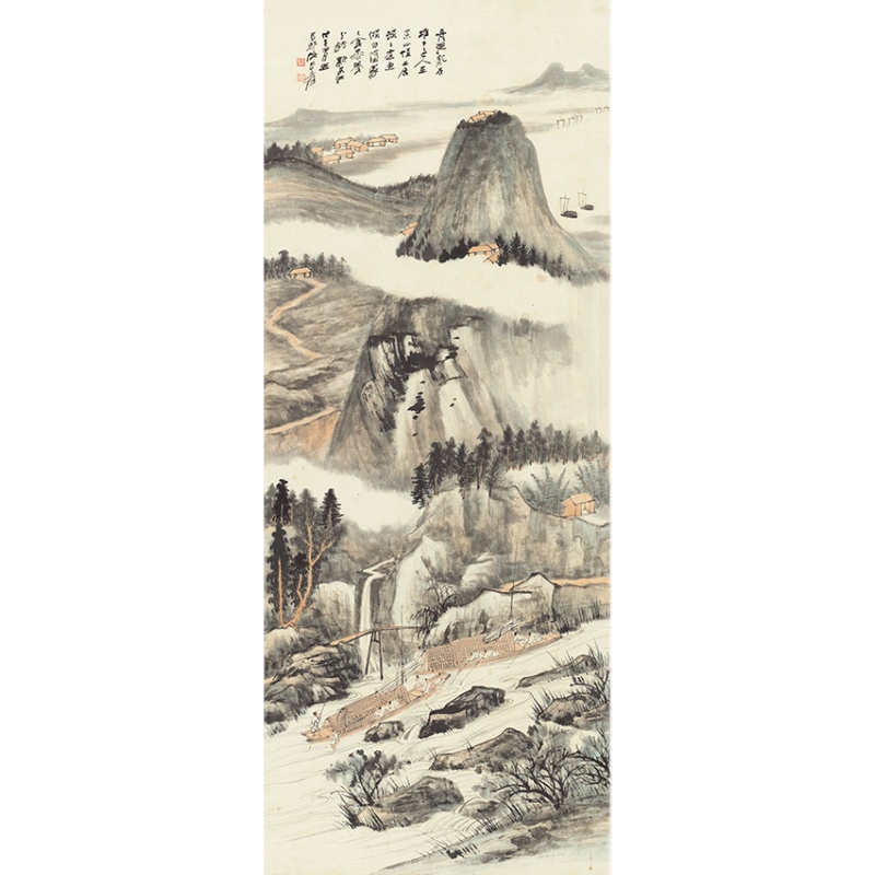 张大千山水画急流行舟图国画高清复制酒店公司装饰画临摹学习手稿 - 图3