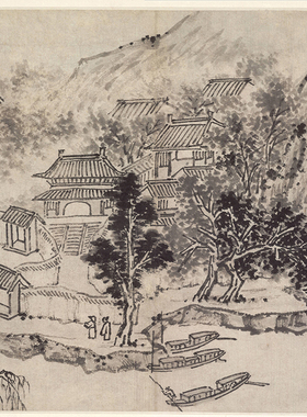 沈周苏州园林山水册页仿古画装饰