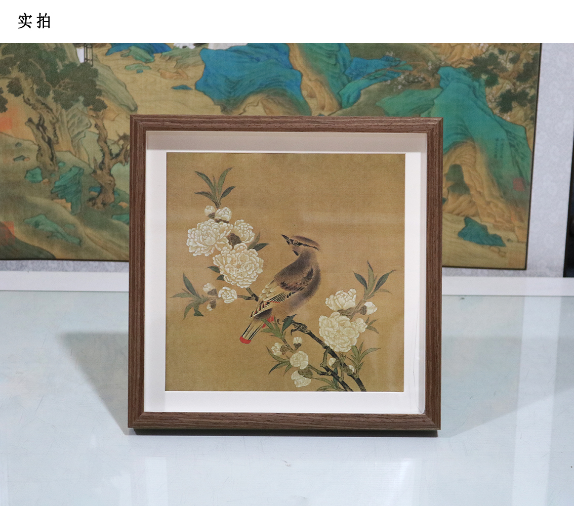 桃花山鸟图宋代小品画框宣纸高清复制中式国画玄关客厅挂画装饰画