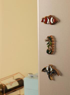 原创手工实木陶瓷可爱海马蝠鲼鱼毛衣链挂件冰箱贴钥匙扣情侣礼物