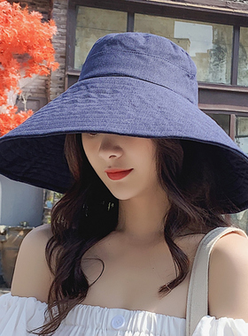 纯色春夏可折叠太阳帽防晒大檐