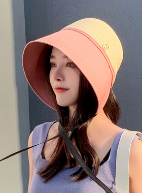 女夏季百搭日系韩版潮草编渔夫帽