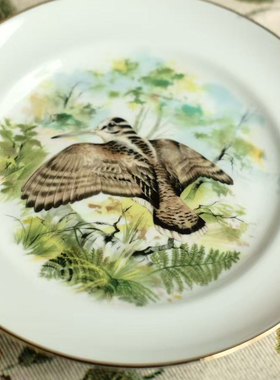 Retro中古德国蜂鸟装饰盘陶瓷风景画纪念盘餐盘坐盘挂盘礼物19cm
