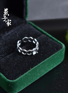燕子家女款欧式复古小众纯银戒托925银开口女戒空托5*5尖底刻面