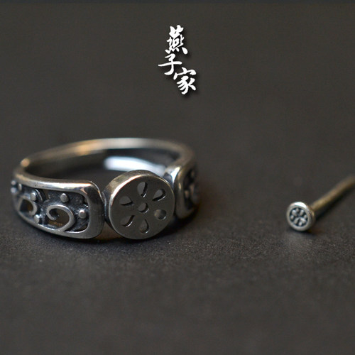 燕子家s925纯银小平安扣戒托算盘珠扁珠diy戒指空托活口女款 - 图2