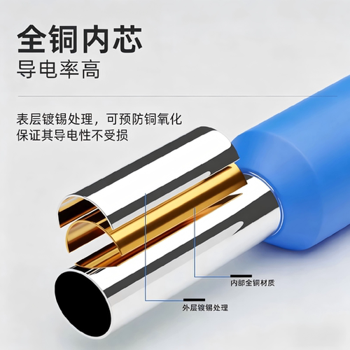 全铜阻燃VE1008管型针形预绝缘端子E1508欧式冷压接线端子压线耳 - 图0
