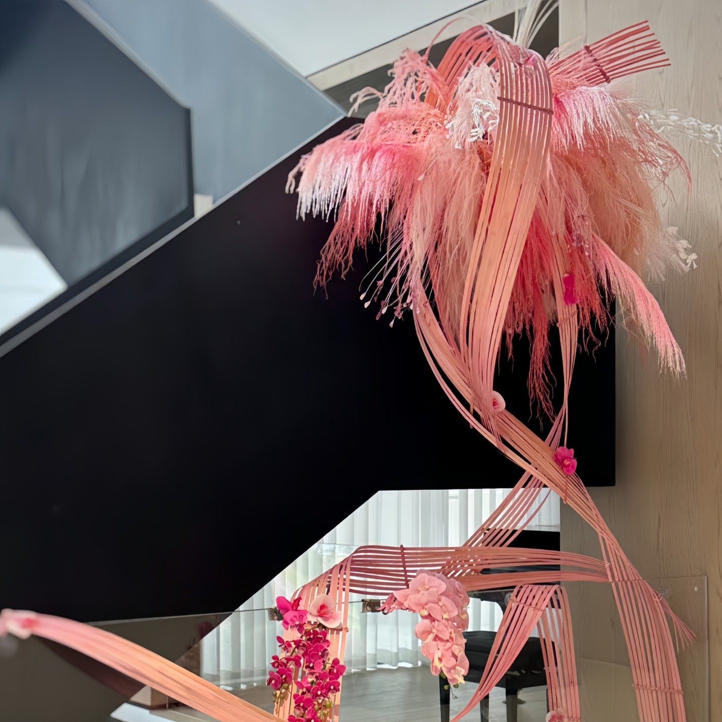 春节粉色竹片仿真花艺氛围装置竹排店铺走廊造景美陈打卡摆件布置,淘宝优惠券,粉丝福利购,淘宝优惠卷