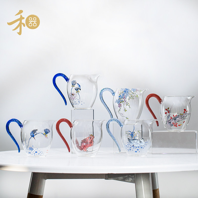 台湾禾器手绘玻璃公道杯手工绘画加彩茶具耐热玻璃茶海分茶器匀杯