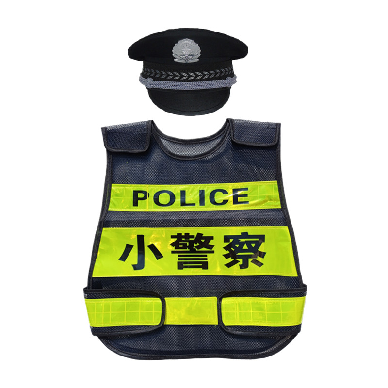 儿童角色扮演小交通警察反光马甲幼儿园消防员黑猫警长男孩警察服-图0