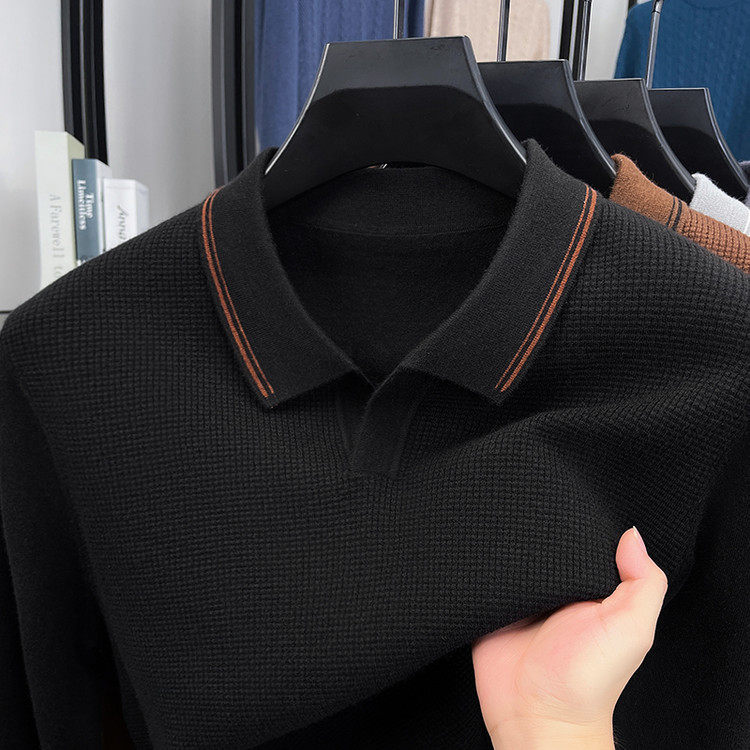 男士长袖针织衫秋冬季翻领休闲纯色海鸥领羊毛衫男款打底衫毛衣