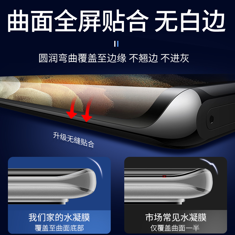 适用三星s21ultra水凝膜Galaxys21全屏s21fe手机s21+全包边plus屏保samsung防摔uv贴膜u保护膜软膜原厂钢化膜-图2