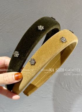 韩国小众丝绒水钻花朵发箍女气质高颅顶头箍名媛风感发饰头饰0919