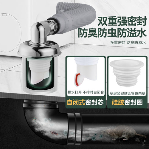 潜水艇洗衣机地漏专用接头防臭器三通排水管下水道防反水防溢水 - 图1
