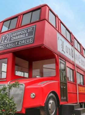 铁艺红色双层巴士汽车商业街模型