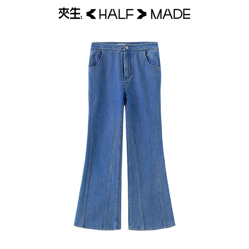 夹生HALF-MADE设计师品牌微喇牛仔裤秋季女士春秋显瘦长裤