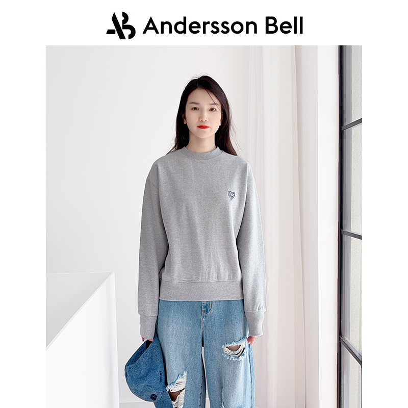 Andersson Bell设计师品牌中性款爱心刺绣运动衫卫衣女情侣 - 图0