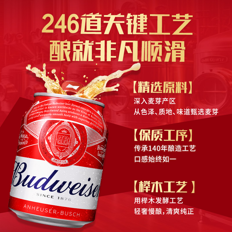 Budweiser/百威啤酒迷你小罐255ml*24听装整箱包邮官方旗舰店拉格