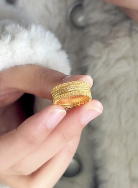 金店仿真金黄金色款腰缠万贯戒指编织纹理女宽面大气百搭送女友