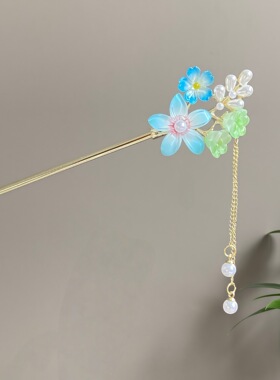 古风桃花珍珠流苏发簪