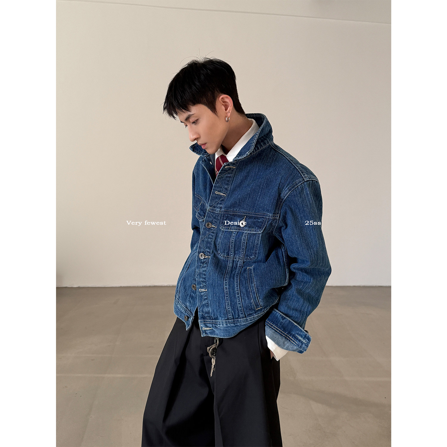 VERY FEWEST 美式复古竹节纹水洗正肩牛仔衣外套男女短款夹克,淘宝优惠券,粉丝福利购,淘宝优惠卷